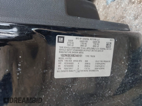2011 Chevrolet Silverado 1500 LT with VIN 1GCRKSE36BZ449181, listed as a IAAI auction lot 41888125 with 206,286 mi miles and . Bid and sale history available at DreamBid. Image 9.