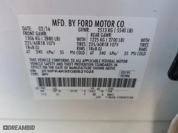 2016 Ford Edge Titanium with VIN 2FMPK4K95GBB21025, listed as a Copart auction lot 50208115 with 104,568 mi miles and Salvage Title. Bid and sale history available at carsss.com. Image 13.