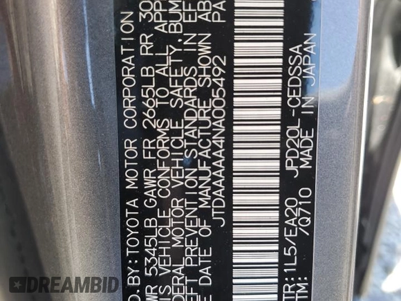 2022 Toyota Mirai XLE z VIN JTDAAAAA4NA005492, wystawiony jako Copart lot #56061045 z przebiegiem 35 578 mil mil oraz Szkoda całkowita • Salvage title. Historia ofert i sprzedaży dostępna na DreamBid. Obrazek 13.