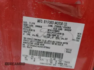 2005 Ford F-150 XLT с VIN 1FTPX045X5KC07863, выставлен на аукционе Copart как лот 41750185 с пробегом 181 401 миль миль и Чистый • Clean title. История ставок и продаж доступна на DreamBid. Изображение 12.