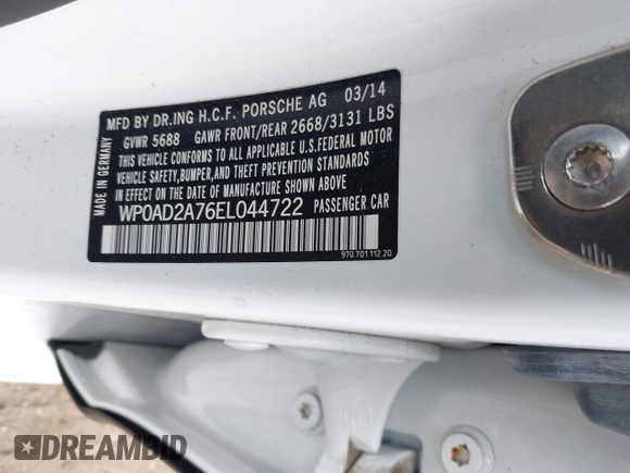 2014 Porsche Panamera S E-Hybrid with VIN WP0AD2A76EL044722, listed as a IAAI auction lot 40716615 with 52,474 mi miles and . Bid and sale history available at DreamBid. Image 9.