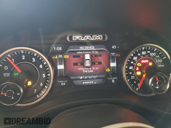 2019 Ram 1500 Laramie with VIN 1C6SRFDT1KN609441, listed as a Copart auction lot 88951085 with 98,922 mi miles and Salvage Title. Bid and sale history available at carsss.com. Image 9.