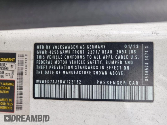 2013 Volkswagen GTI с VIN WVWED7AJ2DW122162, выставлен на аукционе Copart как лот 46923445 с пробегом 85 440 миль миль и Чистый • Clean title. История ставок и продаж доступна на DreamBid. Изображение 12.