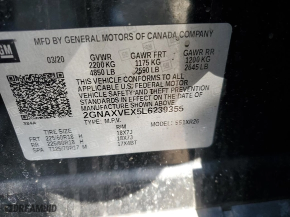 2020 Chevrolet Equinox LT with VIN 2GNAXVEX5L6239355, listed as a Copart auction lot 47107705 with 150,492 mi miles and Salvage Title. Bid and sale history available at carsss.com. Image 13.
