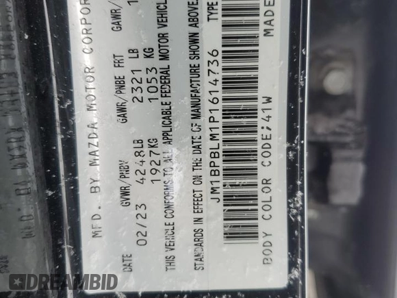 2023 Mazda 3 S Carbon Edition with VIN JM1BPBLM1P1614736, listed as a Copart auction lot 46285155 with 56,830 mi miles and Salvage Title. Bid and sale history available at DreamBid. Image 12.