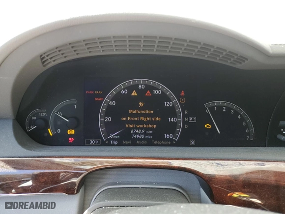 2007 Mercedes-Benz S-Class 5.5L V8 with VIN WDDNG86X57A112484, listed as a Copart auction lot 87850265 with 74,980 mi miles and Salvage Title. Bid and sale history available at carsss.com. Image 9.