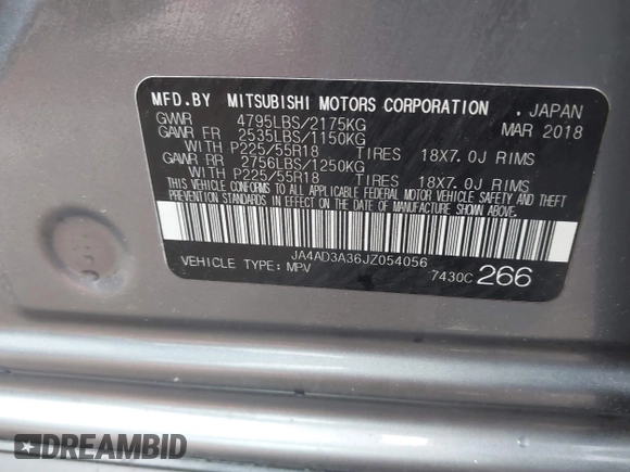 2018 Mitsubishi Outlander SE with VIN JA4AD3A36JZ054056, listed as a IAAI auction lot 42489296 with 98,200 mi miles and . Bid and sale history available at DreamBid. Image 9.