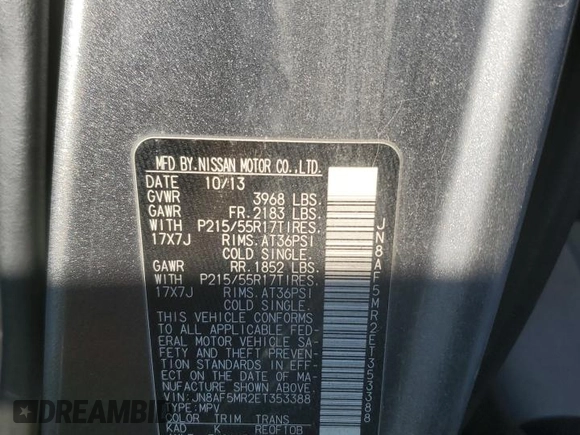 2014 Nissan Juke S with VIN JN8AF5MR2ET353388, listed as a Copart auction lot 45502525 with 170,773 mi miles and Salvage Title. Bid and sale history available at DreamBid. Image 13.