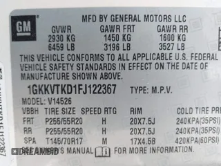 2015 GMC Acadia Denali with VIN 1GKKVTKD1FJ122367, listed as a IAAI auction lot 41850329 with 82,612 mi miles. Bid and sale history available at carsss.com. Image 9.
