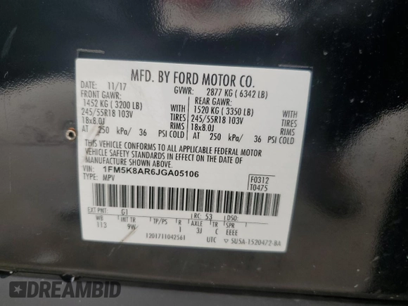 2018 Ford Police Interceptor Utility с VIN 1FM5K8AR6JGA05106, выставлен на аукционе Copart как лот 60140005 с пробегом Не указан миль и Чистый • Clean title. История ставок и продаж доступна на DreamBid. Изображение 12.