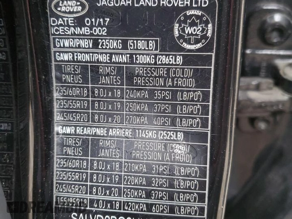 2017 Land Rover Range Rover Evoque HSE Dynamic with VIN SALVD2BG3HH216270, listed as a Copart auction lot 81019324 with 0 mi miles and Non Repairable. Bid and sale history available at carsss.com. Image 13.