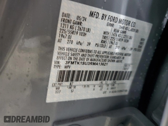 2024 Ford Mustang Mach-E Select with VIN 3FMTK1SU3RMA13621, listed as a Copart auction lot 50179205 with 4,489 mi miles and Salvage Title. Bid and sale history available at DreamBid. Image 13.