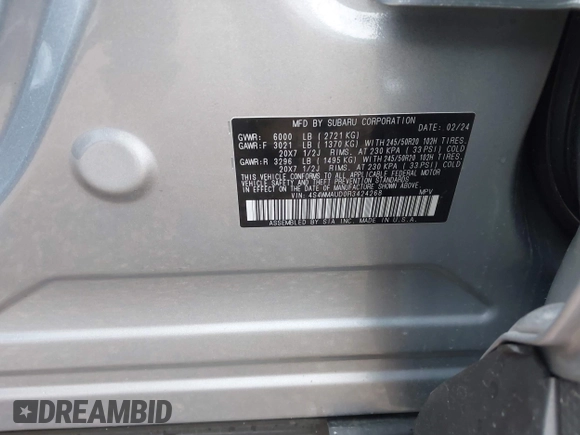 2024 Subaru Ascent Limited с VIN 4S4WMAUD0R3424268, выставлен на аукционе IAAI как лот 42005674 с пробегом 6 981 миль миль и . История ставок и продаж доступна на DreamBid. Изображение 9.