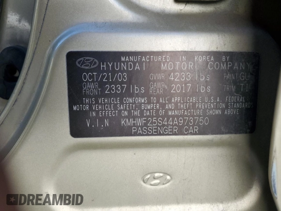 2004 Hyundai Sonata with VIN KMHWF25S44A973750, listed as a Copart auction lot 84761474 with 163,040 mi miles and Salvage Title. Bid and sale history available at carsss.com. Image 12.