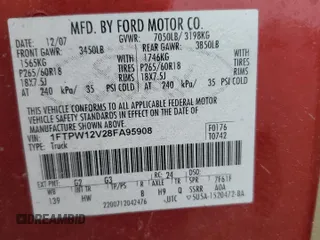 2008 Ford F-150 XLT with VIN 1FTPW12V28FA95908, listed as a Copart auction lot 43431695 with 31,980 mi miles and Salvage Title. Bid and sale history available at carsss.com. Image 12.