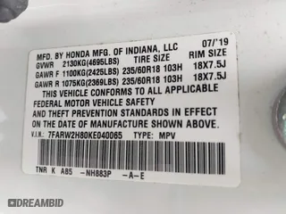 2019 Honda CR-V EX-L with VIN 7FARW2H80KE040065, listed as a IAAI auction lot 41910572 with 272,875 mi miles. Bid and sale history available at carsss.com. Image 9.