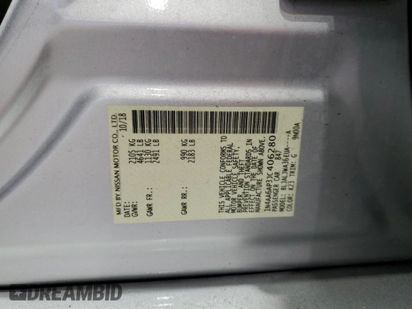 2018 Nissan Maxima Platinum with VIN 1N4AA6AP3JC406280, listed as a Copart auction lot 54385965 with Not Provided miles and Non Repairable. Bid and sale history available at DreamBid. Image 12.