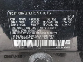 2021 Honda HR-V LX with VIN 3CZRU6H32MM732561, listed as a IAAI auction lot 41198953 with 21,905 mi miles. Bid and sale history available at carsss.com. Image 9.