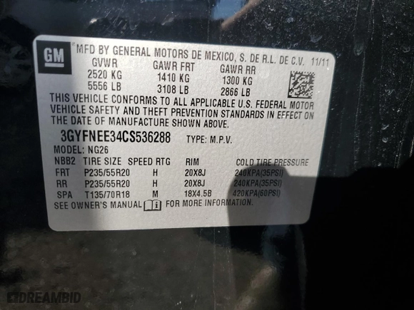 2012 Cadillac SRX Performance Collection with VIN 3GYFNEE34CS536288, listed as a Copart auction lot 44488205 with 157,450 mi miles and Salvage Title. Bid and sale history available at carsss.com. Image 13.