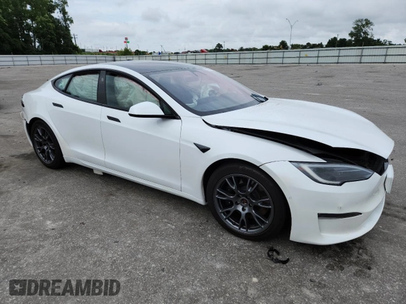 2022 Tesla Model S with VIN 5YJSA1E50NF476127, listed as a Copart auction lot 60225465 with Not provided miles and Salvage title. Bid and sale history available at DreamBid. Image 4.