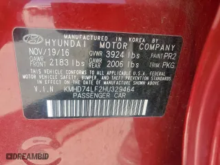 2017 Hyundai Elantra SE with VIN KMHD74LF2HU329464, listed as a Copart auction lot 51160945 with 66,382 mi miles and Salvage Title. Bid and sale history available at carsss.com. Image 12.