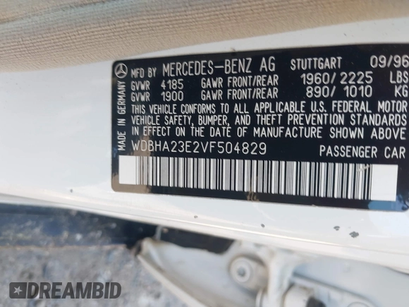 1997 Mercedes-Benz C with VIN WDBHA23E2VF504829, listed as a IAAI auction lot 42690662 with 266,074 mi miles and . Bid and sale history available at DreamBid. Image 9.