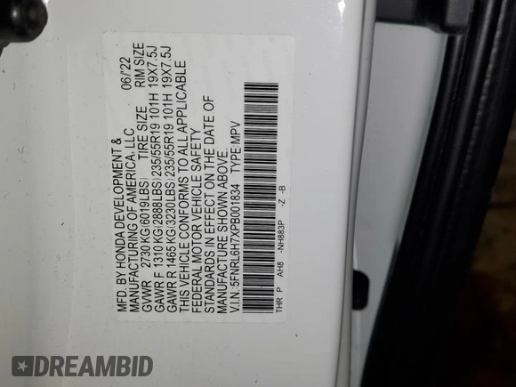 2023 Honda Odyssey Sport with VIN 5FNRL6H7XPB001834, listed as a Copart auction lot 41436155 with 35,561 mi miles and Non Repairable. Bid and sale history available at carsss.com. Image 15.