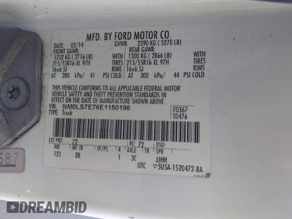 2014 Ford Transit Connect XL z VIN NM0LS7E76E1150196, wystawiony jako IAAI lot #39793323 z przebiegiem 149 656 mil mil oraz . Historia ofert i sprzedaży dostępna na DreamBid. Obrazek 9.