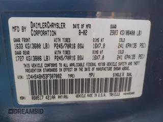 2003 Dodge Durango SLT with VIN 1D4HS48N53F507002, listed as a IAAI auction lot 42051749 with 178,026 mi miles and . Bid and sale history available at DreamBid. Image 9.