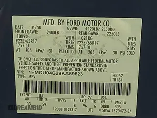 2009 Ford Escape Limited z VIN 1FMCU04G29KA59623, wystawiony jako IAAI lot #42428300 z przebiegiem 115 915 mil mil oraz . Historia ofert i sprzedaży dostępna na DreamBid. Obrazek 9.