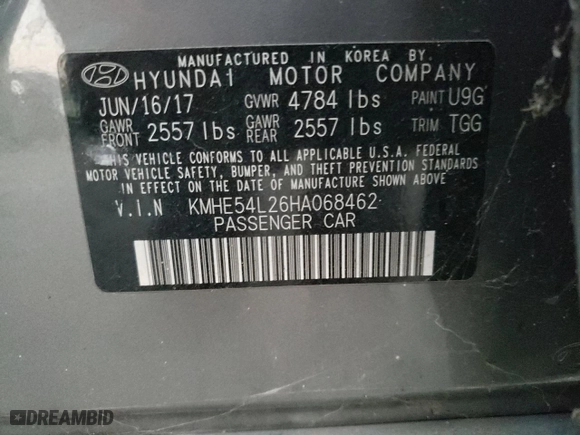 2017 Hyundai Sonata Plug-In Hybrid Limited with VIN KMHE54L26HA068462, listed as a Copart auction lot 83338354 with 0 mi miles and Clean Title. Bid and sale history available at carsss.com. Image 12.
