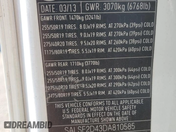 2013 Land Rover Range Rover Sport HSE z VIN SALSF2D43DA810585, wystawiony jako Copart lot #53603465 z przebiegiem 148 450 mil mil oraz Szkoda całkowita • Salvage title. Historia ofert i sprzedaży dostępna na DreamBid. Obrazek 15.