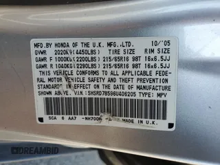 2006 Honda CR-V LX with VIN SHSRD78596U406205, listed as a Copart auction lot 53106305 with 212,569 mi miles and Non Repairable. Bid and sale history available at carsss.com. Image 13.