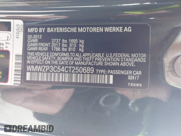2012 MINI Convertible S with VIN WMWZP3C54CT250689, listed as a IAAI auction lot 41928624 with 126,442 mi miles and . Bid and sale history available at DreamBid. Image 9.