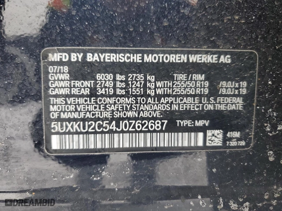 2018 BMW X6 xDrive35i with VIN 5UXKU2C54J0Z62687, listed as a Copart auction lot 44973395 with 73,457 mi miles and Salvage Title. Bid and sale history available at carsss.com. Image 13.