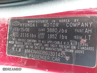 2006 Hyundai Elantra GLS with VIN KMHDN46D86U301455, listed as a IAAI auction lot 41940849 with 239,294 mi miles. Bid and sale history available at carsss.com. Image 9.