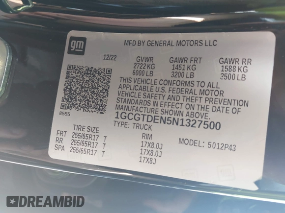 2022 Chevrolet Colorado 4WD Z71 z VIN 1GCGTDEN5N1327500, wystawiony jako IAAI lot #42265450 z przebiegiem 48 680 mil mil oraz . Historia ofert i sprzedaży dostępna na DreamBid. Obrazek 9.