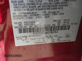 2006 Ford Five Hundred Limited z VIN 1FAFP28106G180763, wystawiony jako IAAI lot #41672882 z przebiegiem 127 357 mil mil oraz . Historia ofert i sprzedaży dostępna na DreamBid. Obrazek 9.