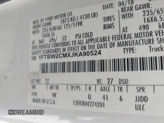 2018 Ford Transit с VIN 1FTBW2CMXJKA90524, выставлен на аукционе IAAI как лот 41484868 с пробегом 109 810 миль миль и . История ставок и продаж доступна на DreamBid. Изображение 9.