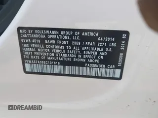 2014 Volkswagen Passat Wolfsburg Edition с VIN 1VWAS7A35EC101618, выставлен на аукционе IAAI как лот 42682368 с пробегом 187 862 миль миль и . История ставок и продаж доступна на DreamBid. Изображение 9.