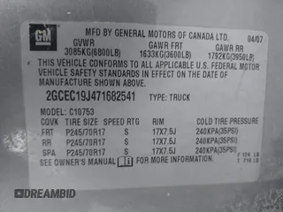 2007 Chevrolet Silverado 1500 LT w/1LT with VIN 2GCEC19J471682541, listed as a IAAI auction lot 41235872 with 200,802 mi miles. Bid and sale history available at carsss.com. Image 9.