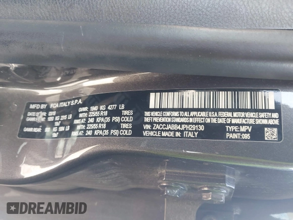 2018 Jeep Renegade Latitude z VIN ZACCJABB4JPH29130, wystawiony jako IAAI lot #41727956 z przebiegiem Nie podano mil oraz . Historia ofert i sprzedaży dostępna na DreamBid. Obrazek 9.