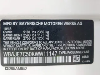 2019 BMW 5 Series 540i xDrive with VIN WBAJE7C50KWW11147, listed as a IAAI auction lot 42471644 with 44,144 mi miles and . Bid and sale history available at DreamBid. Image 9.