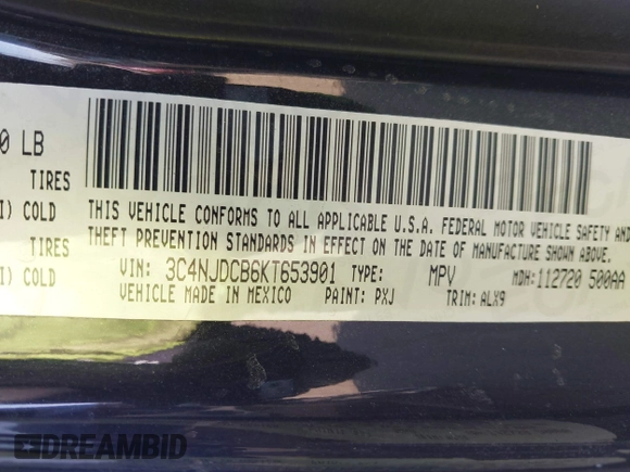 2019 Jeep Compass Limited with VIN 3C4NJDCB6KT653901, listed as a IAAI auction lot 42338815 with 87,909 mi miles and . Bid and sale history available at DreamBid. Image 9.
