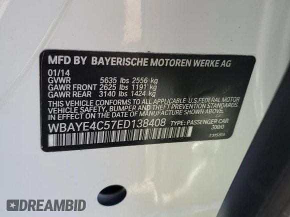 2014 BMW 7 Series 740Li with VIN WBAYE4C57ED138408, listed as a Copart auction lot 80553304 with 154,690 mi miles and Salvage Title. Bid and sale history available at carsss.com. Image 15.