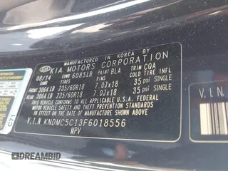 2015 Kia Sedona EX with VIN KNDMC5C13F6018556, listed as a IAAI auction lot 41491580 with 1 mi miles. Bid and sale history available at carsss.com. Image 9.