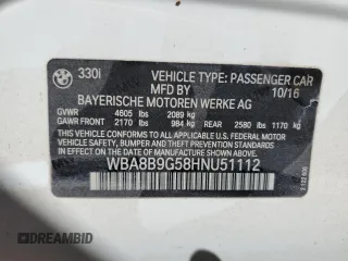 2017 BMW 3 Series 330i с VIN WBA8B9G58HNU51112, выставлен на аукционе Copart как лот 51668125 с пробегом 122 855 миль миль и Списание • Salvage title. История ставок и продаж доступна на DreamBid. Изображение 12.