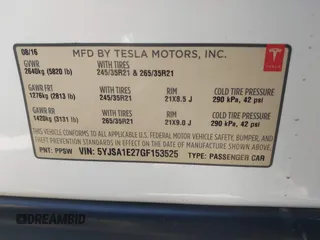 2016 Tesla Model S 90D with VIN 5YJSA1E27GF153525, listed as a IAAI auction lot 41539221 with 145,771 mi miles and . Bid and sale history available at DreamBid. Image 9.