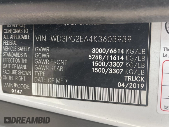2019 Mercedes-Benz Metris Cargo z VIN WD3PG2EA4K3603939, wystawiony jako Copart lot #78860194 z przebiegiem 120 180 mil mil oraz Tytuł czysty. Historia ofert i sprzedaży dostępna na DreamBid. Obrazek 10.