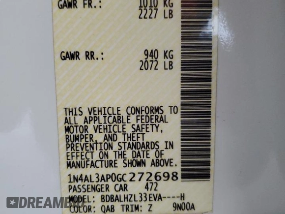 2016 Nissan Altima SL with VIN 1N4AL3AP0GC272698, listed as a Copart auction lot 52001905 with 126,324 mi miles and Salvage title. Bid and sale history available at DreamBid. Image 13.